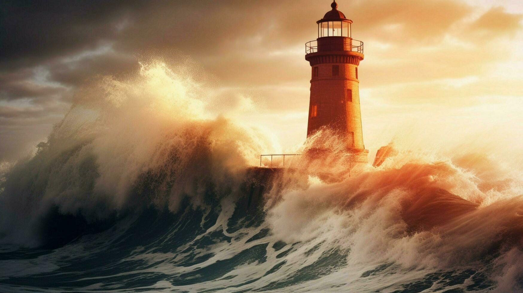 tsunami wave hitting historic lighthouse photo