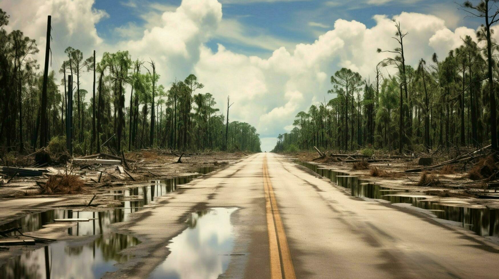 vacant road leading to reservoir after aftermath photo