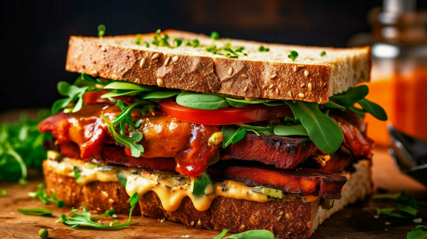 vegan sandwich with special sauce an explosion photo
