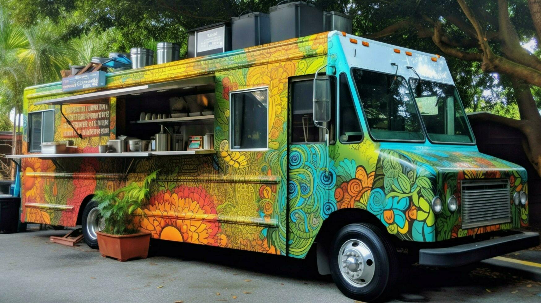 vegetarian food truck with variety of plantbased photo