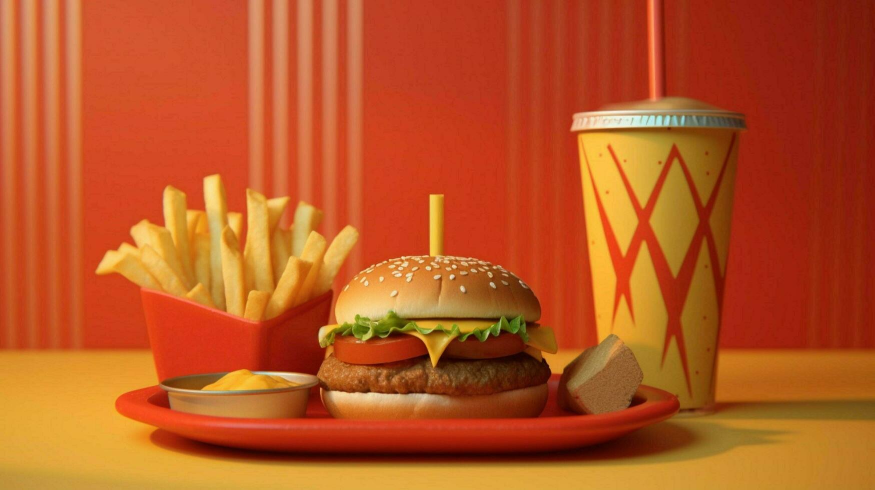 veggie burger and homemade fries in vibrant fast photo