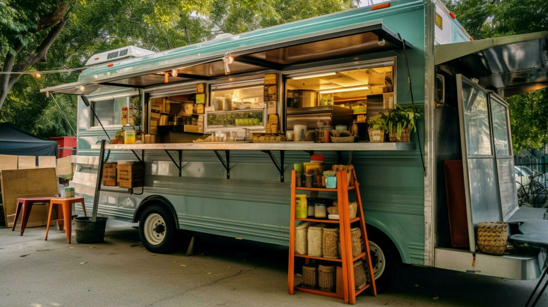 vegetarian food truck with variety of plantbased photo