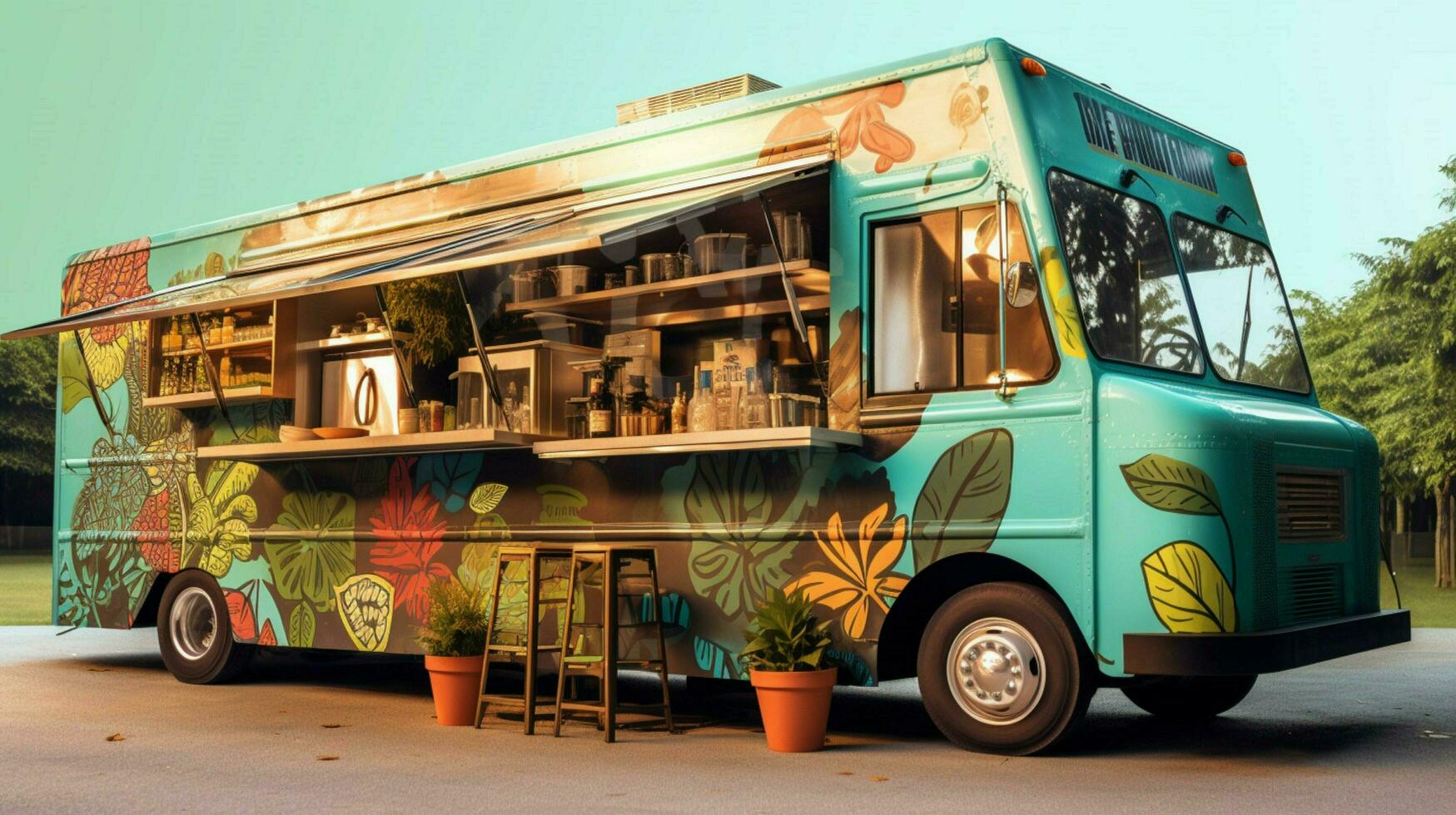 vegetarian food truck with variety of plantbased photo