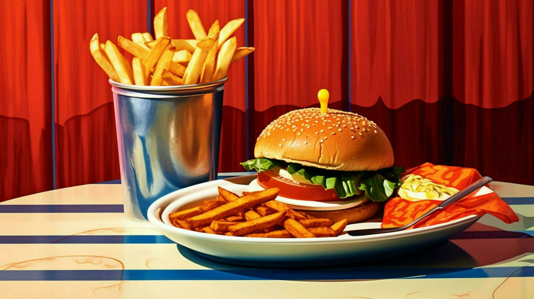 veggie burger and side of fries from fast food photo