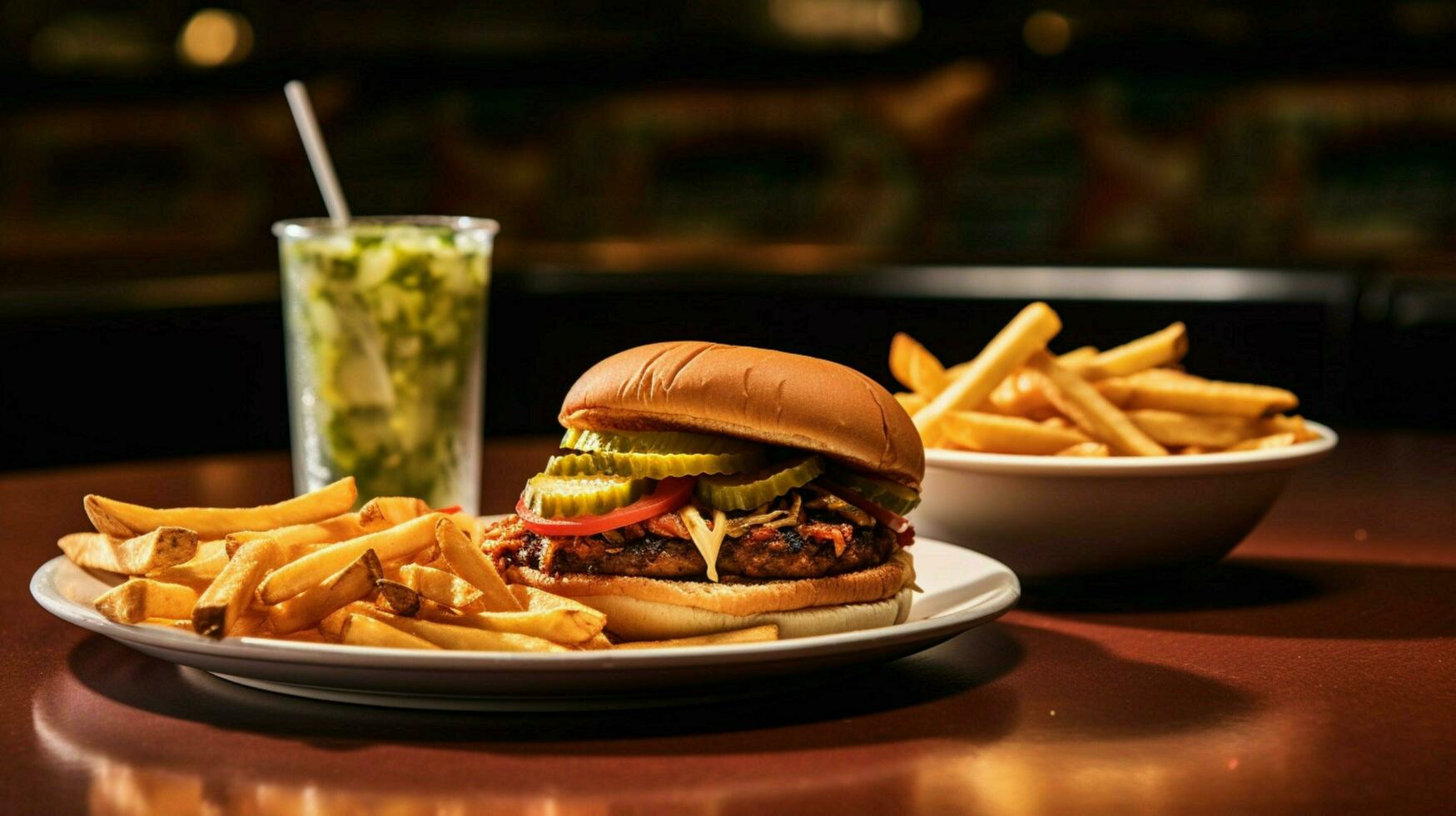 veggie burger and side of fries from fast food photo