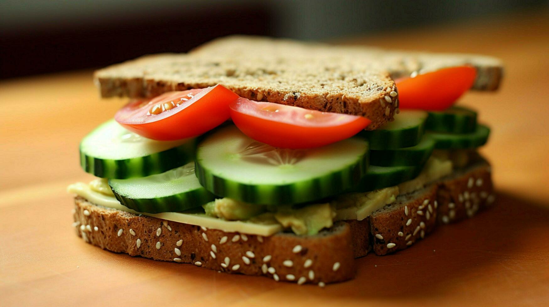 veggie sandwich with hummus cucumber and tomato o photo