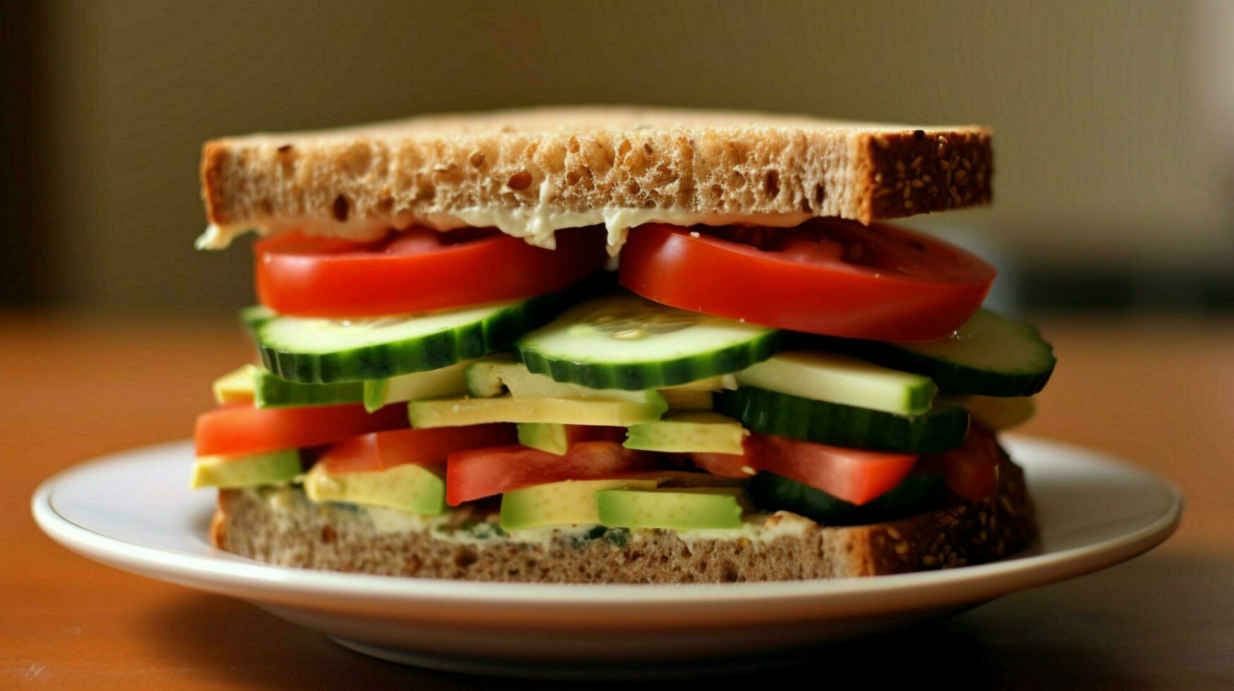 veggie sandwich with hummus cucumber and tomato o photo