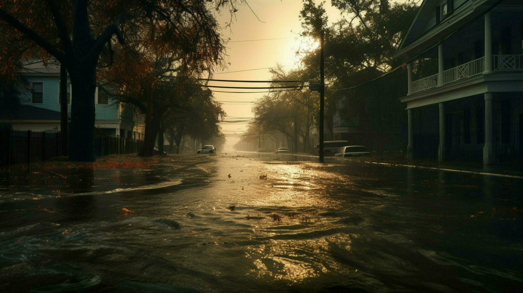 view of empty street in flooded area after landfa photo