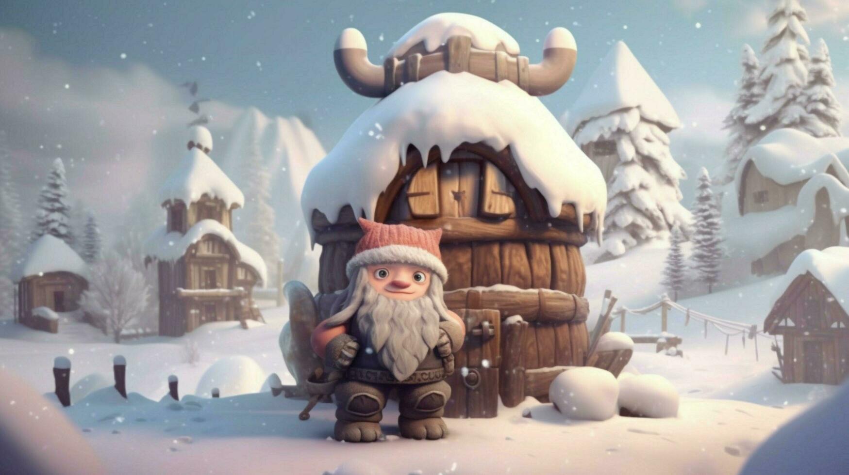 viking cute person snow settlement photo