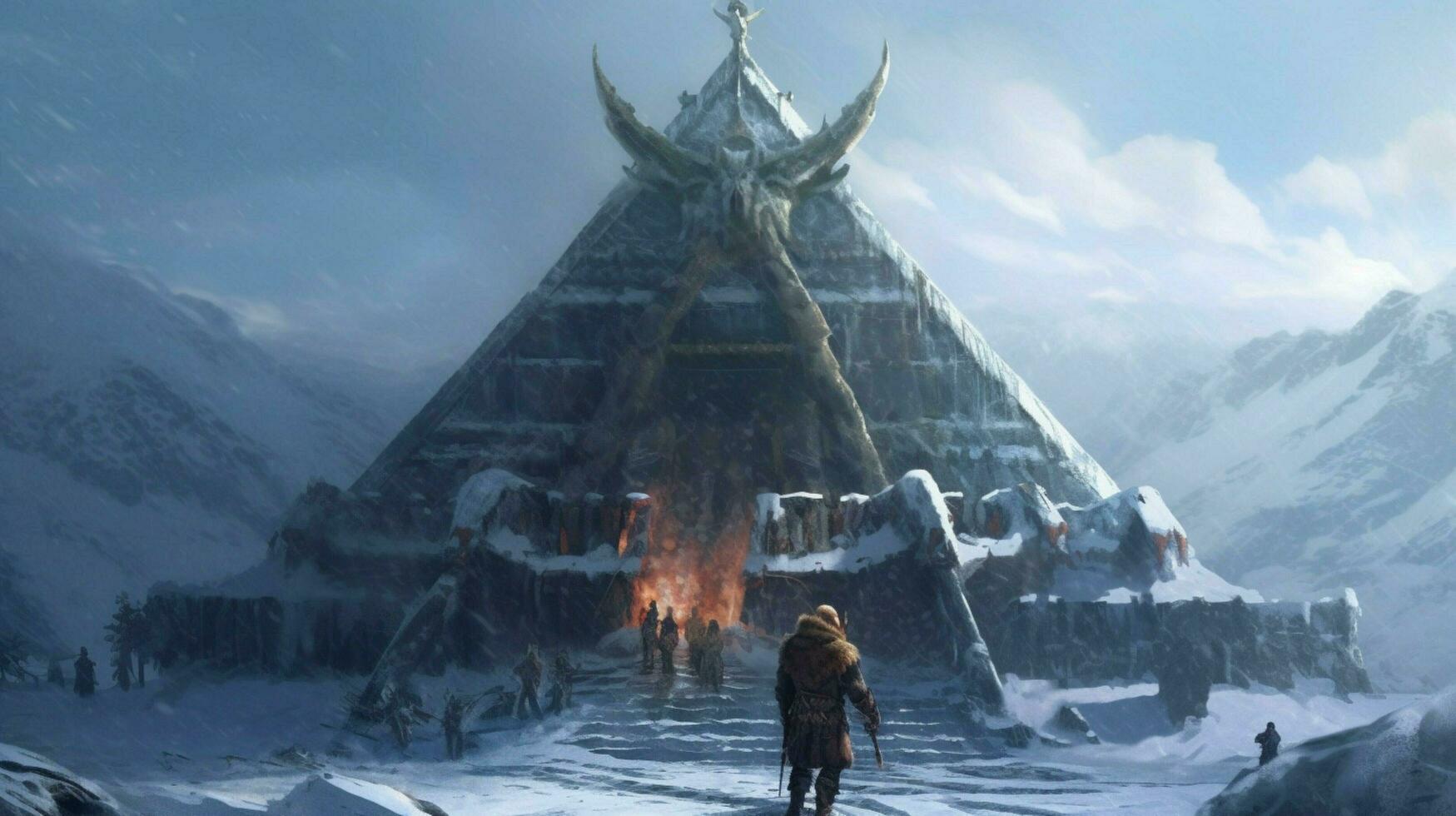 viking man snow settlement photo