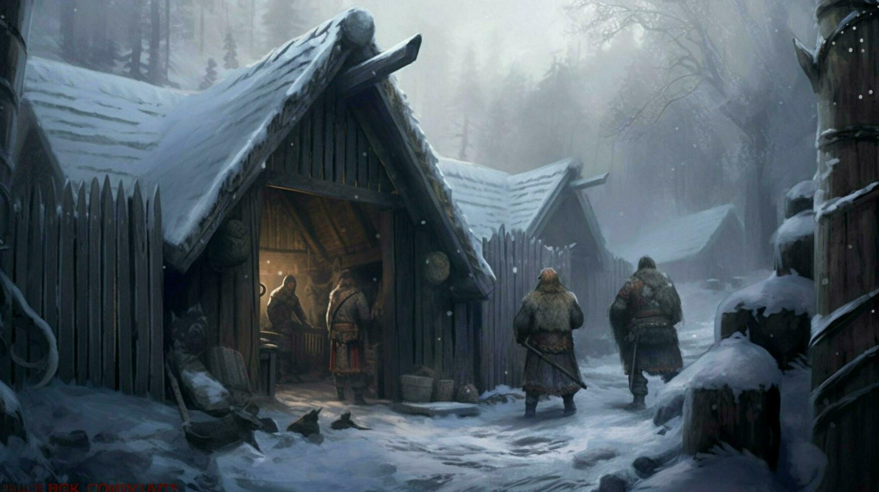 viking old person snow settlement photo