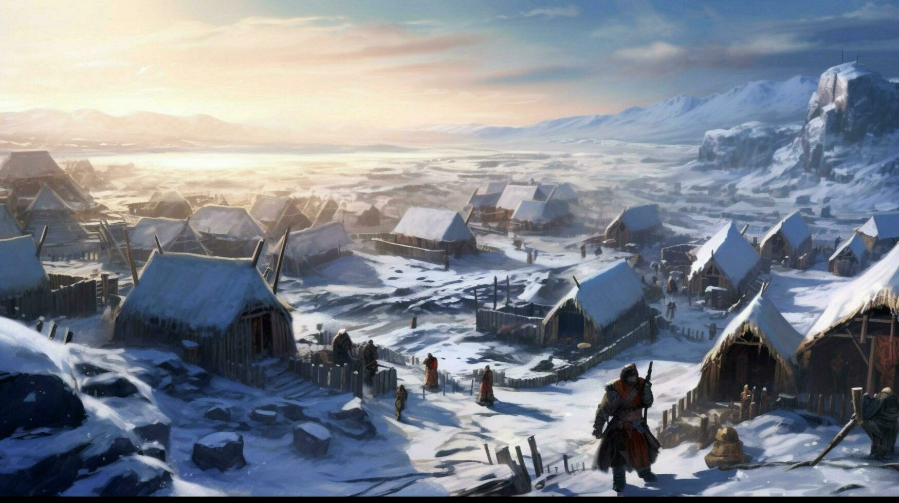 viking person snow settlement photo