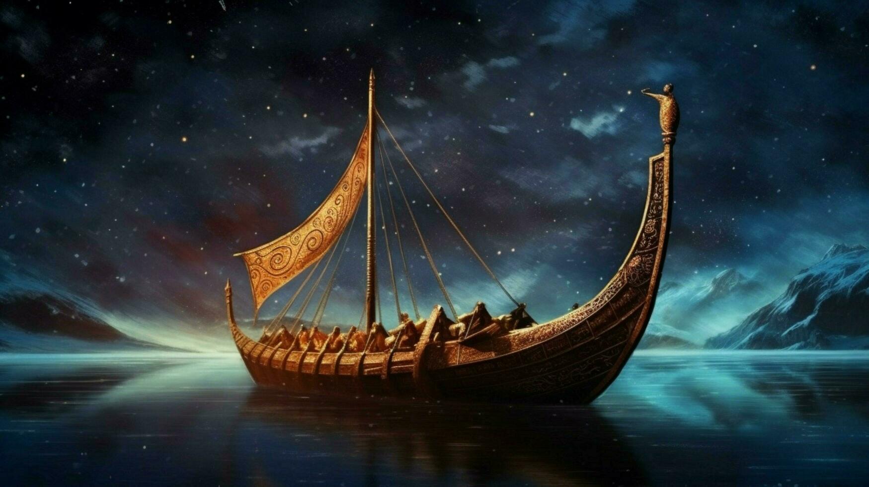 viking ship sails among the stars with majestic v photo