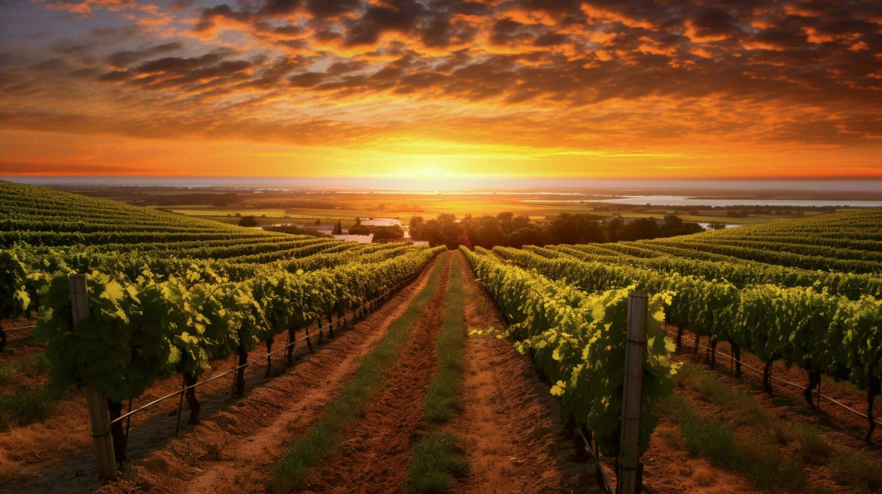vineyard with rows of vines in the background and photo