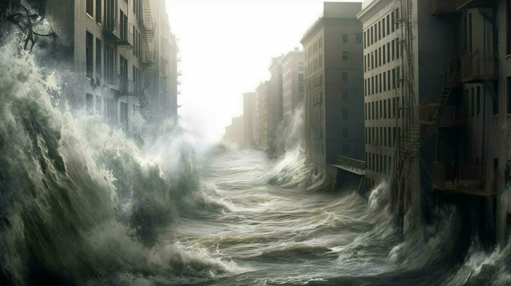 walls of water rising from the ocean to devastate photo