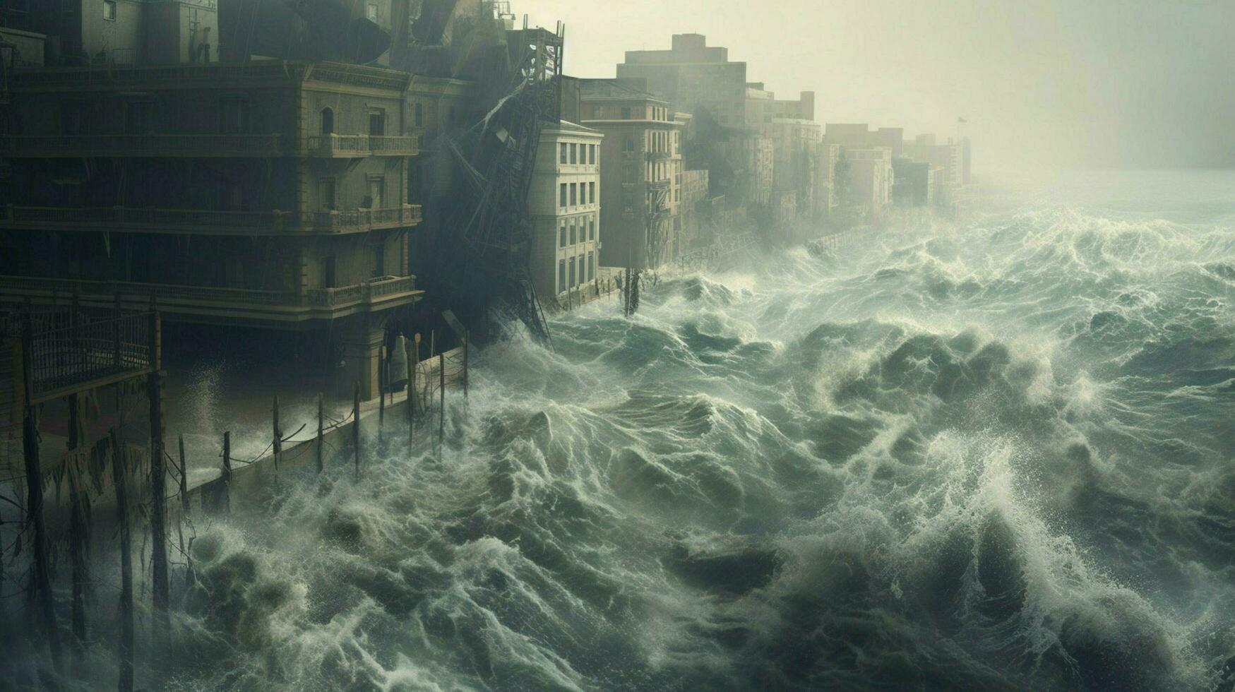 walls of water rising from the ocean to devastate photo