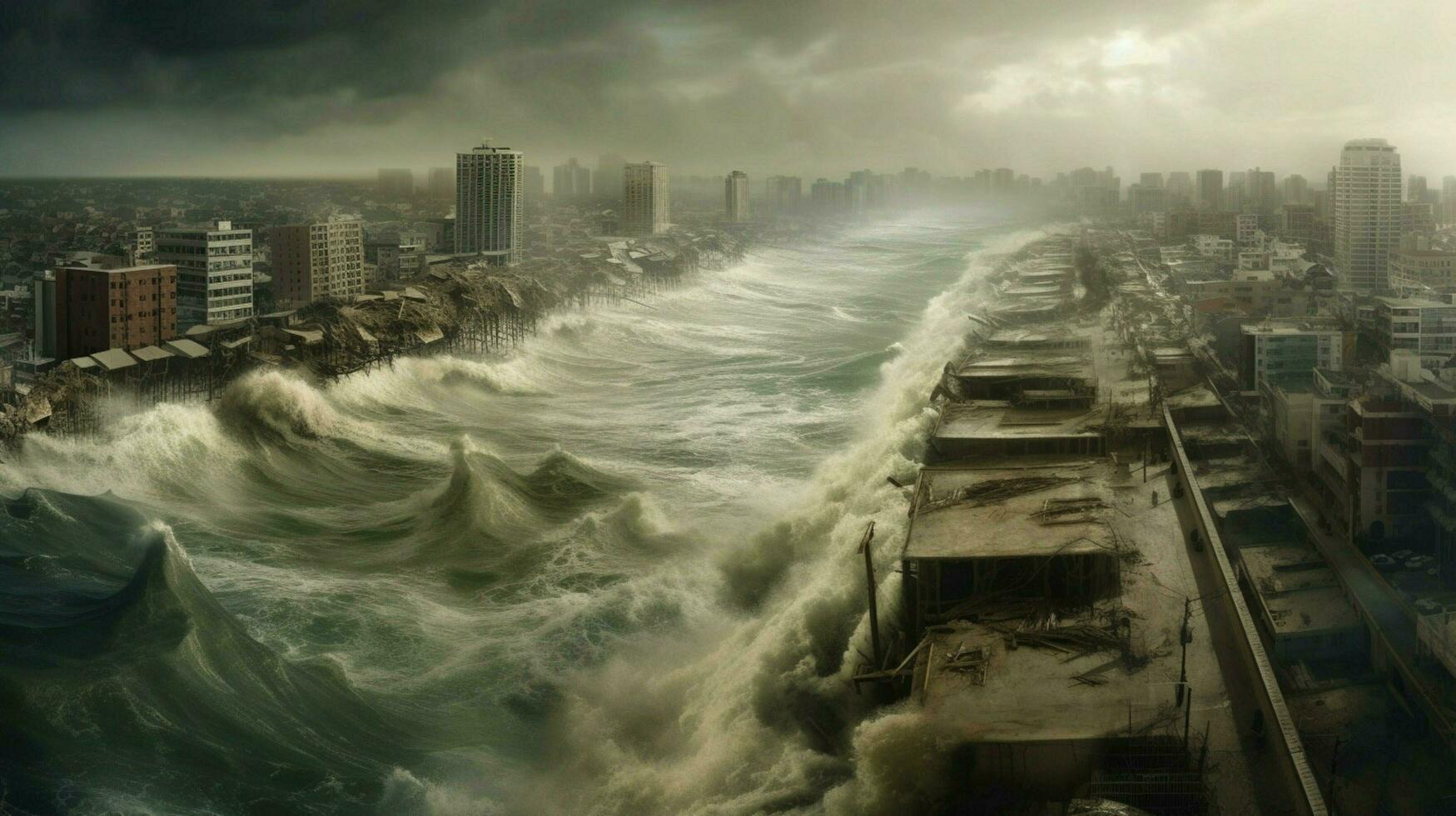 walls of water rising from the ocean to devastate photo