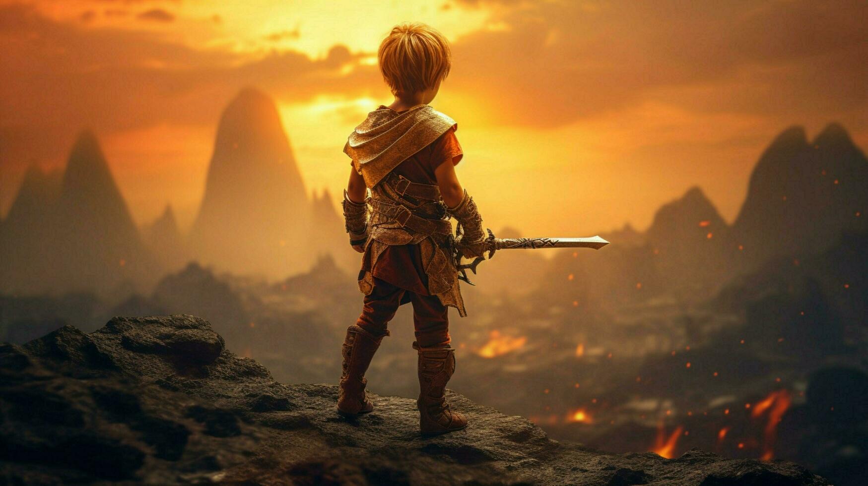 warrior child sword gaming fictional world photo