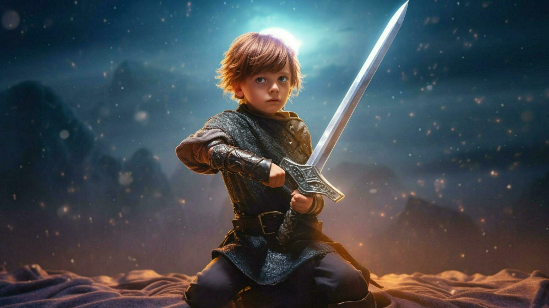 warrior child sword gaming fictional world photo