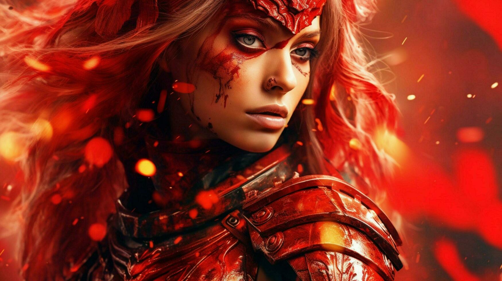 warrior gaming woman red fictional world photo