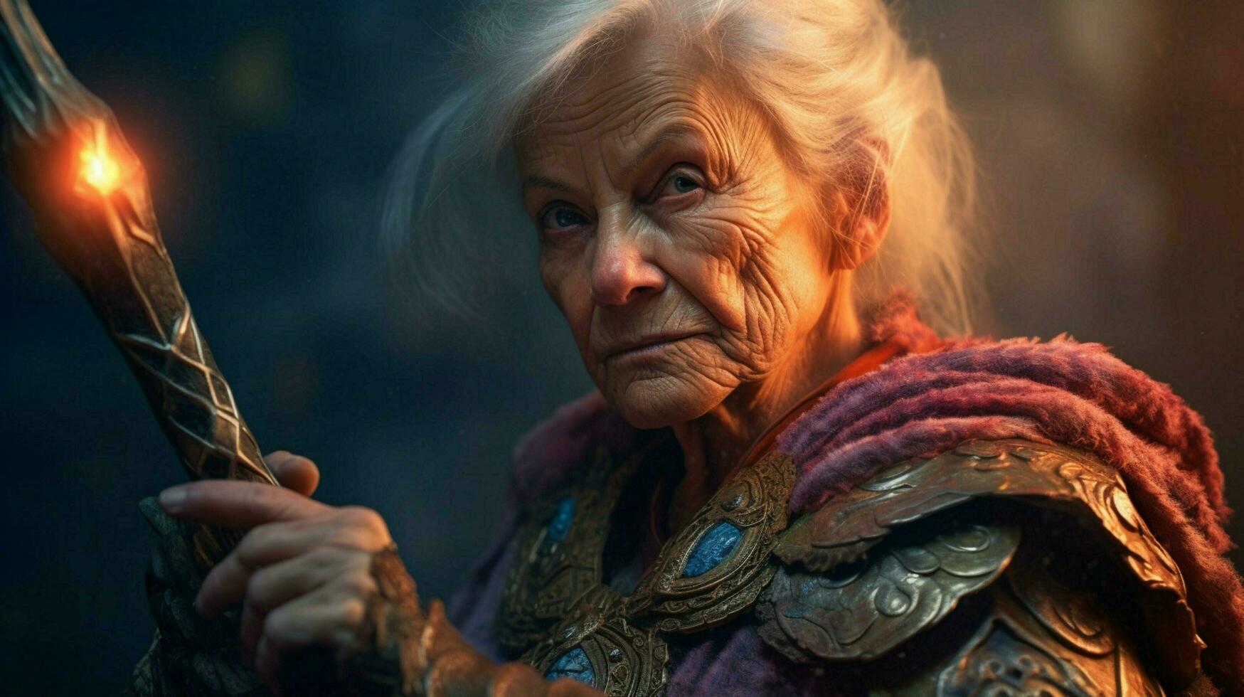 warrior senior woman gaming fictional world photo