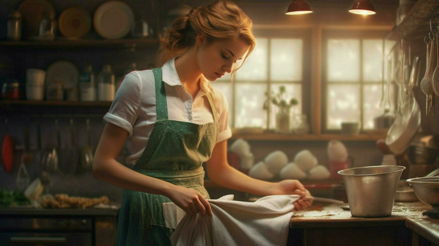 woman clean apron work photo