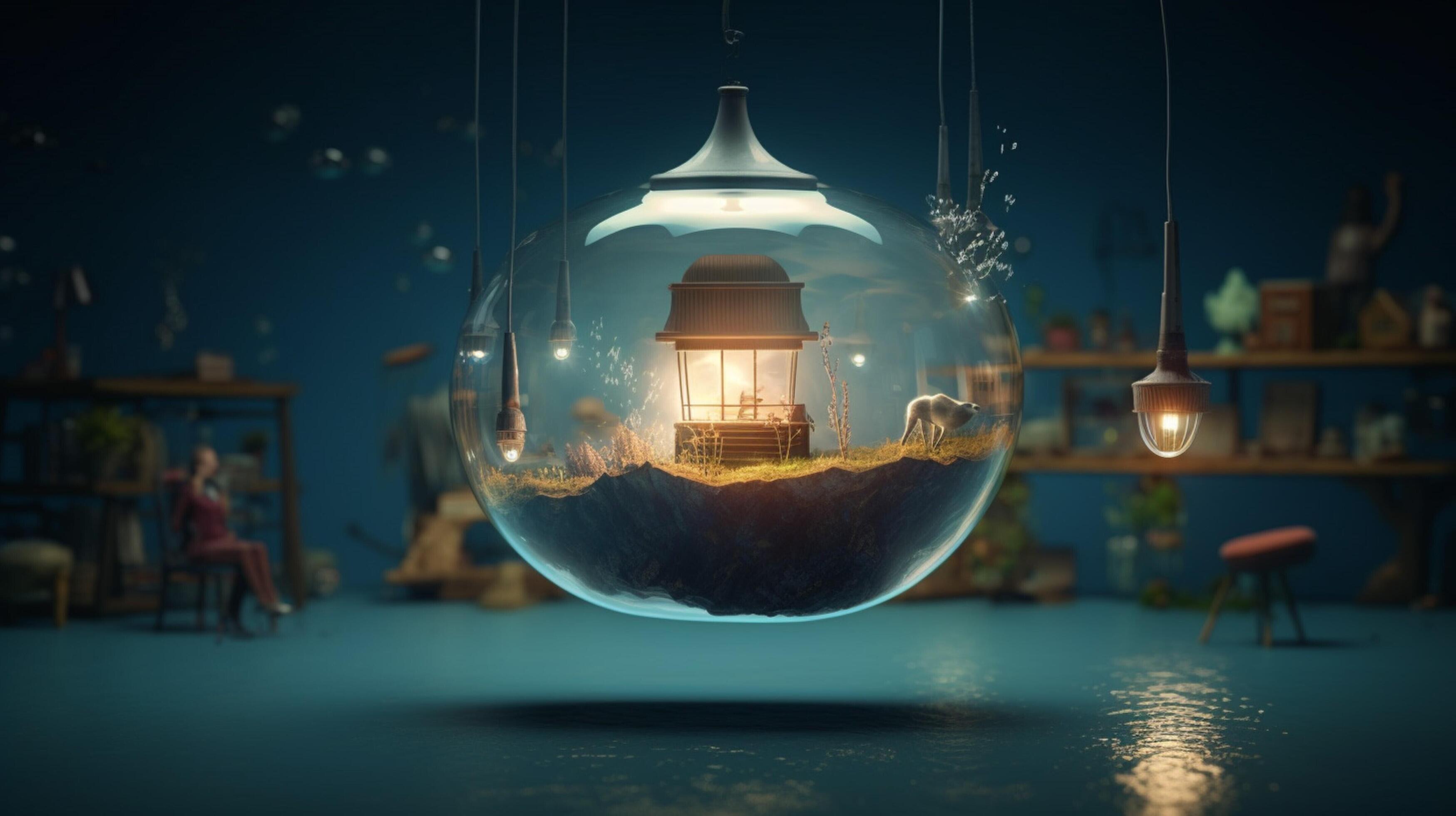 world of floating objects and otherworldly lights 30656196 Stock Photo