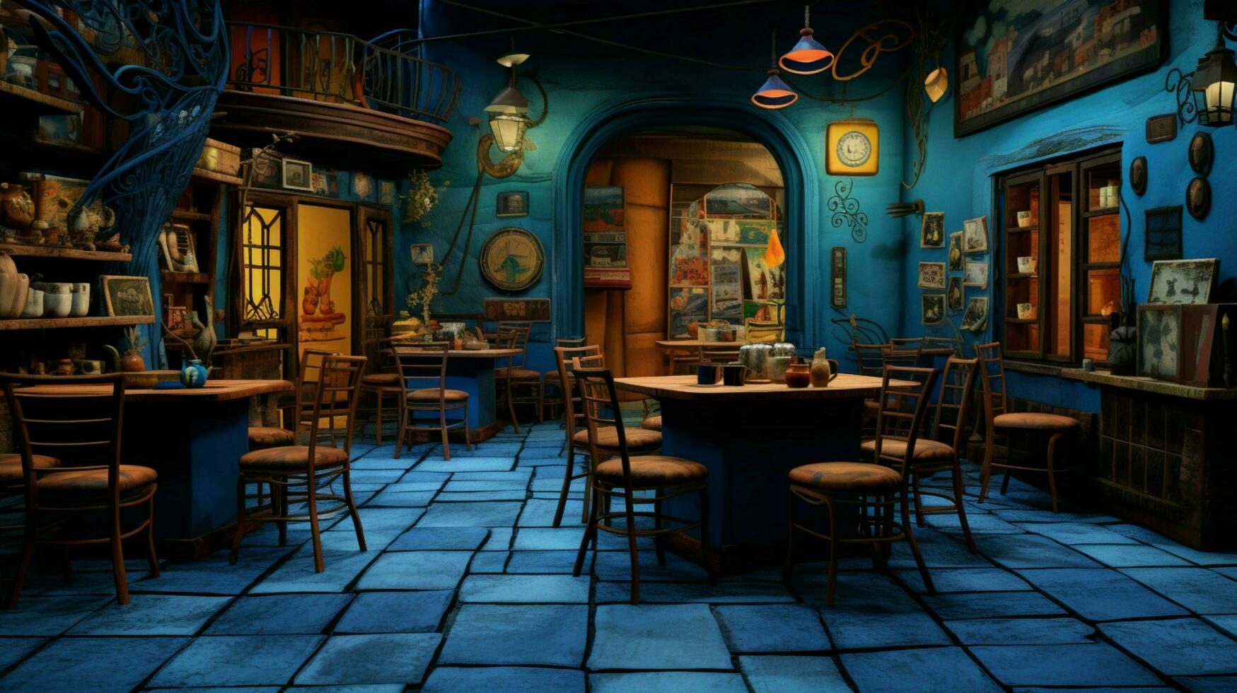 3d model coffee shop blue and fancy photo