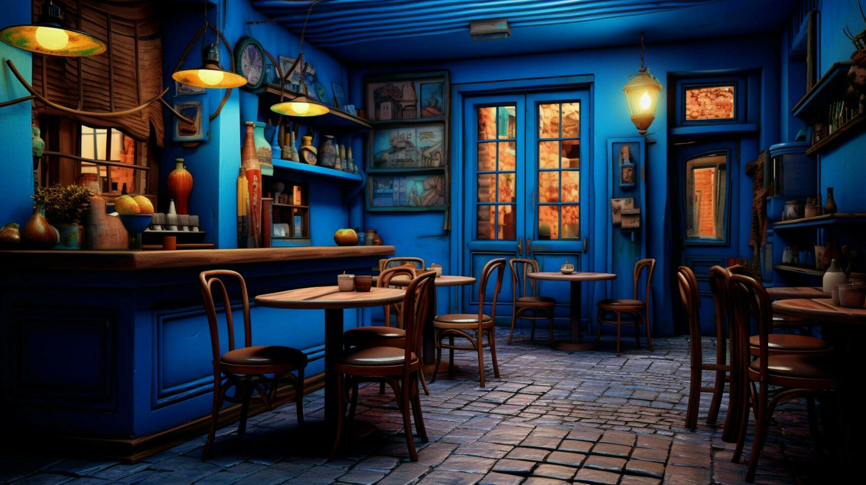 3d model coffee shop blue and fancy photo