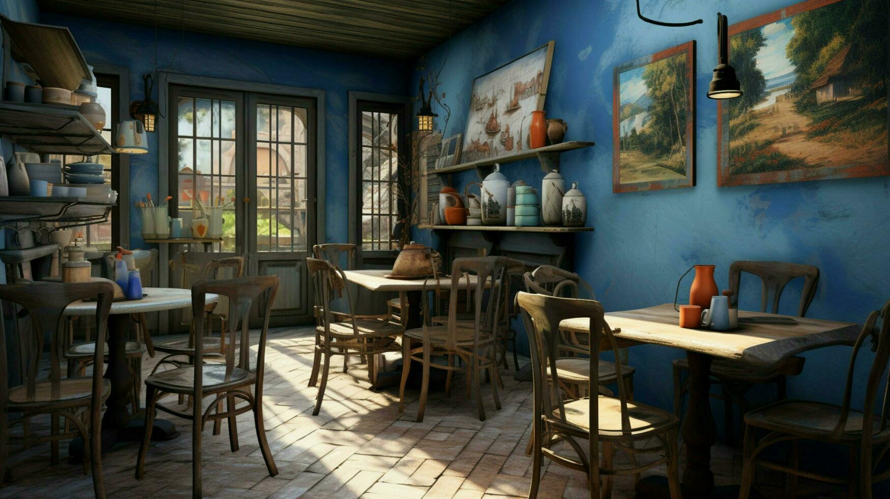 3d model coffee shop blue and fancy photo