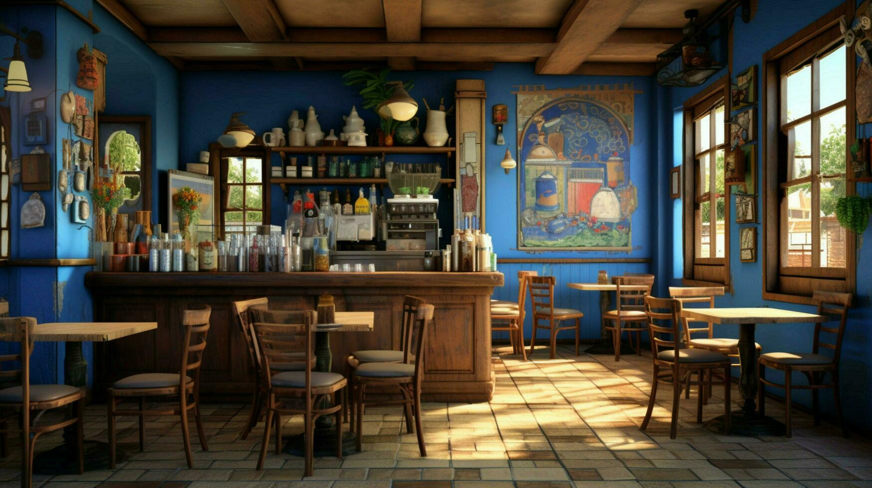 3d model coffee shop blue and fancy photo