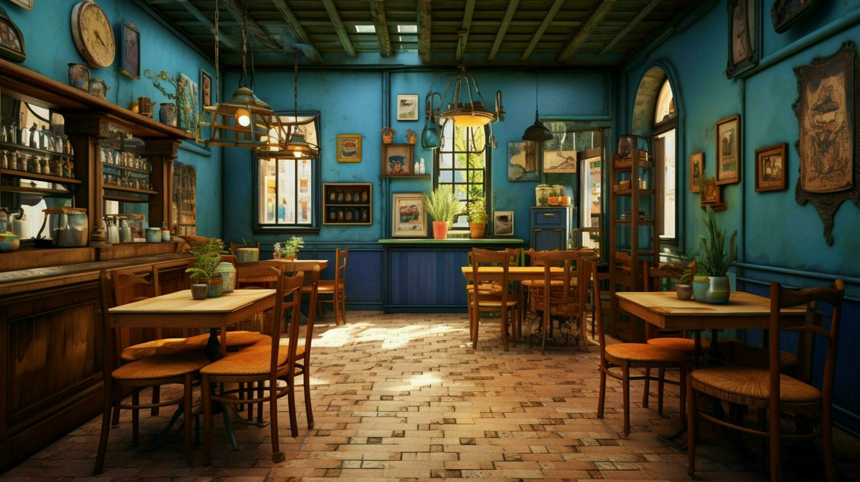 3d model coffee shop blue and fancy photo