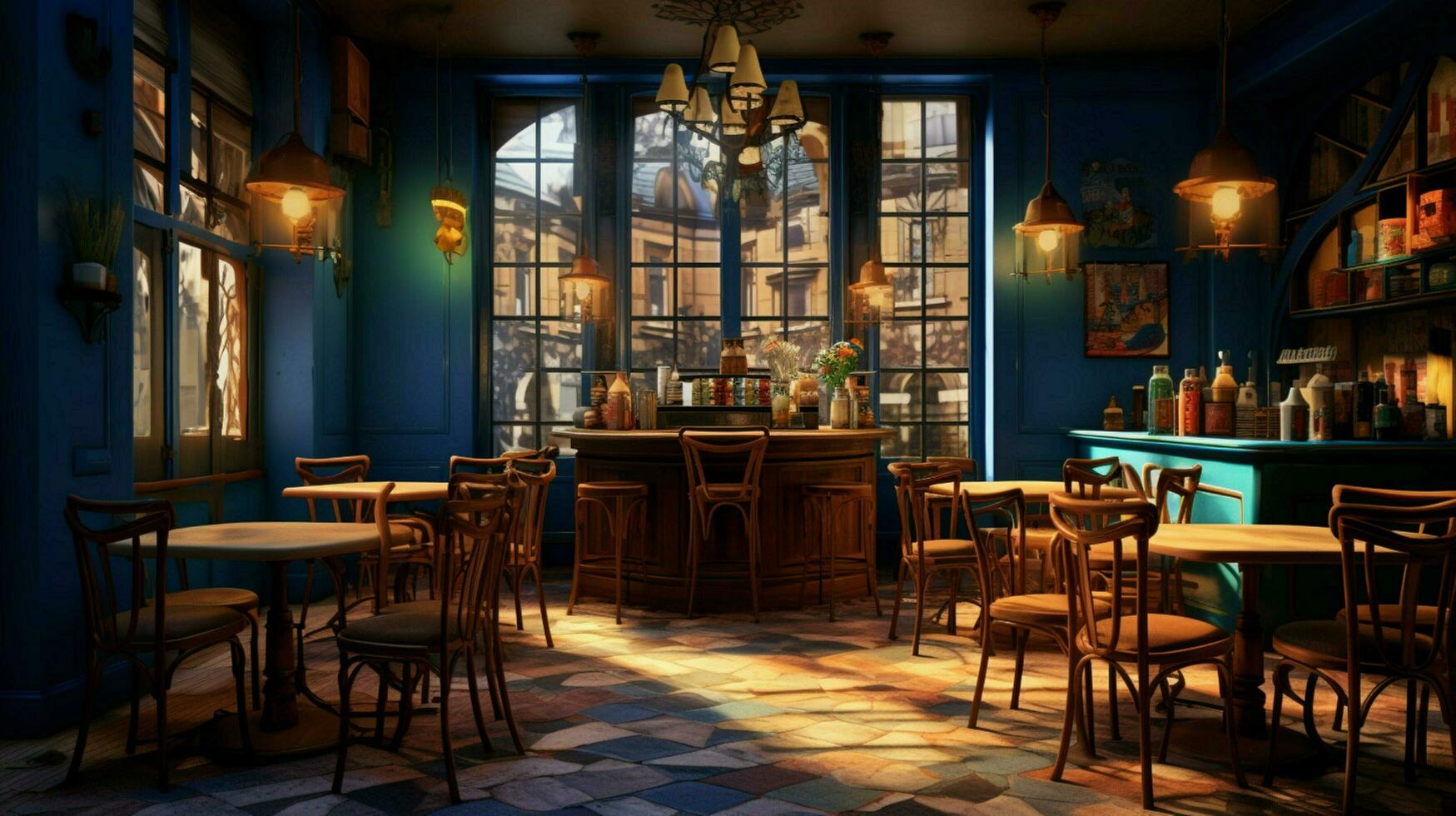 3d model coffee shop blue and fancy photo