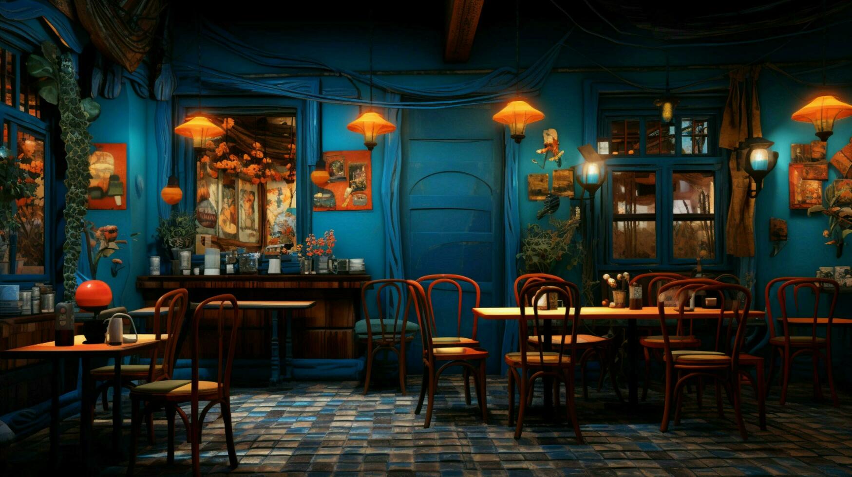 3d model coffee shop blue and fancy photo