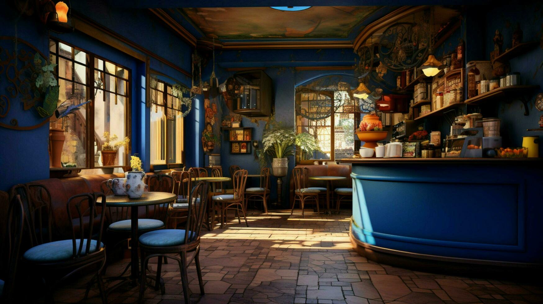 3d model coffee shop blue and fancy photo