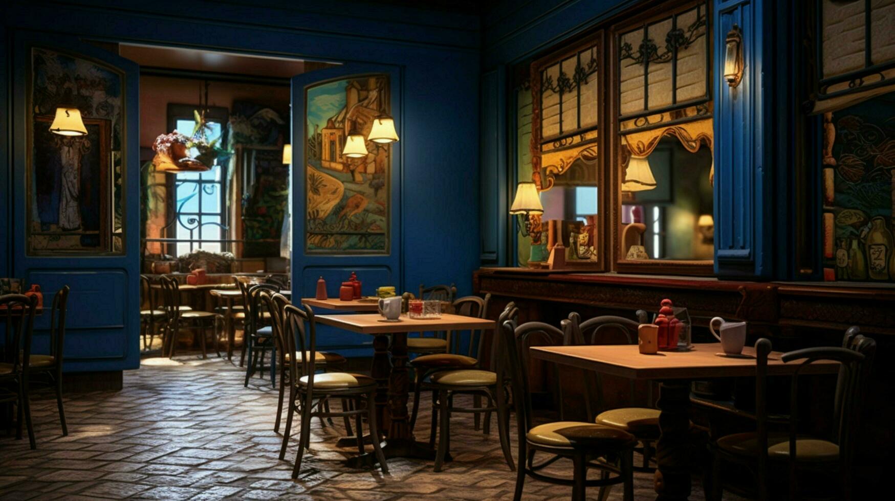 3d model coffee shop blue and fancy photo