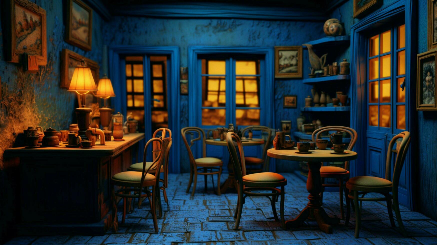 3d model coffee shop blue and fancy photo