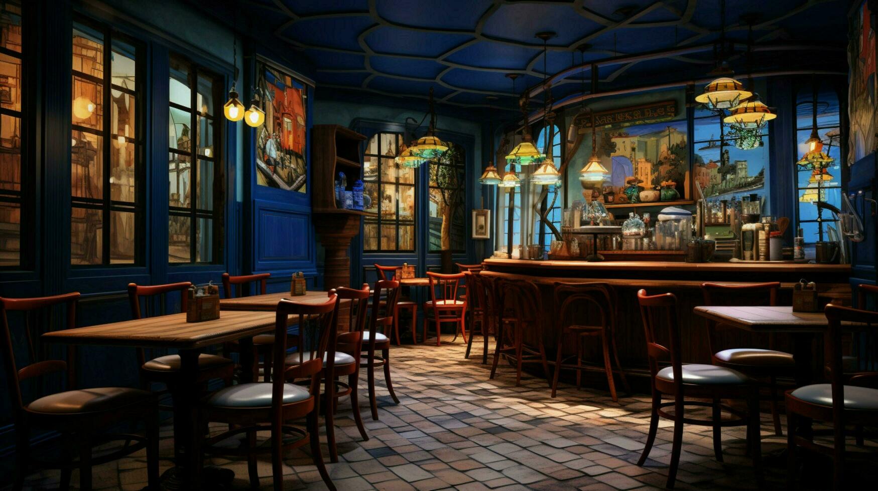 3d model coffee shop blue and fancy photo