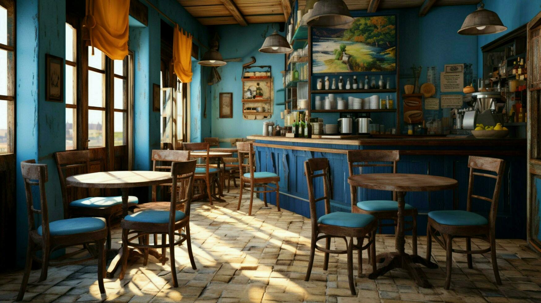 3d model coffee shop blue and fancy photo