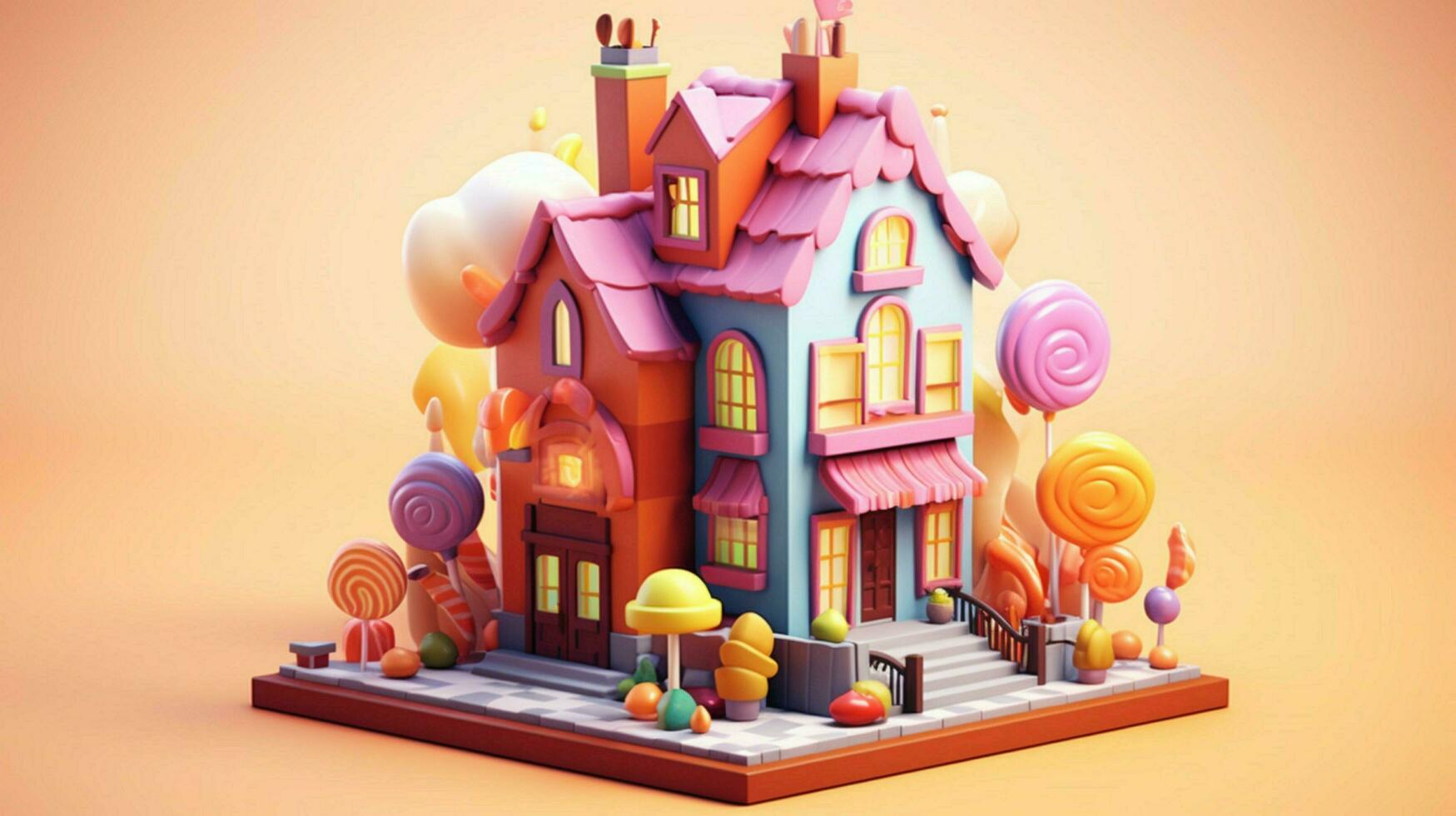 A fancy candy house with sweets and chocolate dessert photo