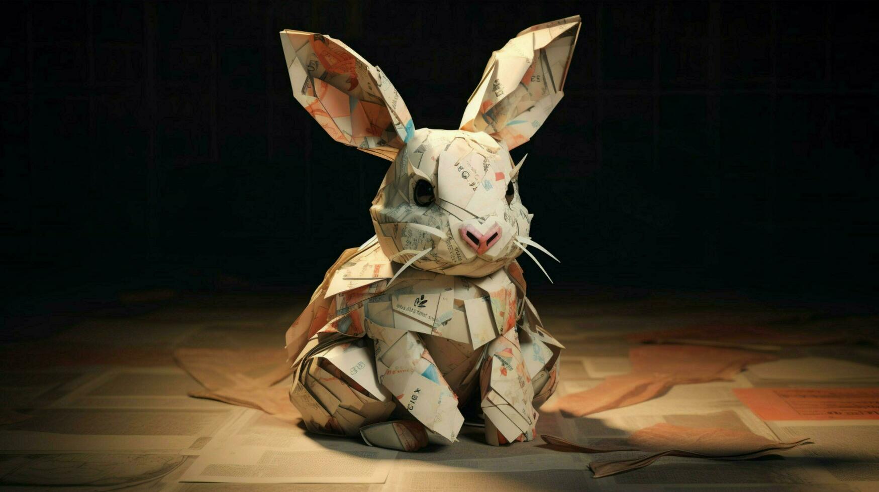 A layered paper rabbit crafted with Vintage Manus photo