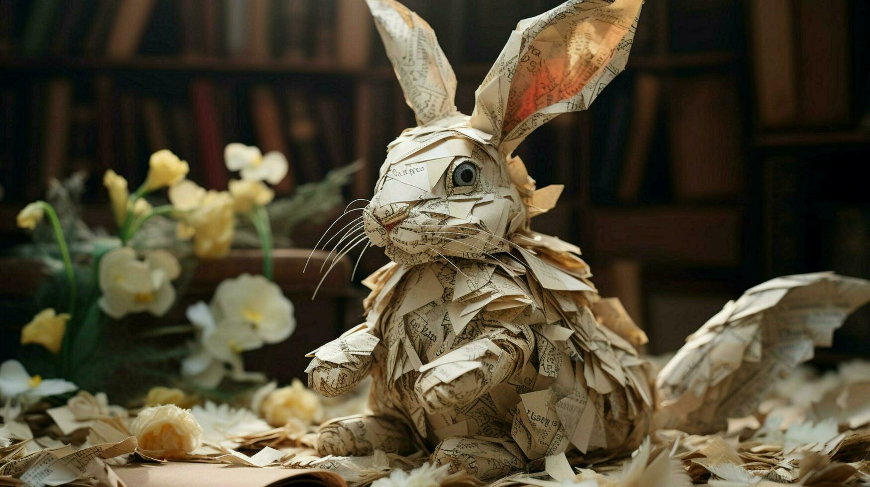 A layered paper rabbit crafted with Vintage Manus photo