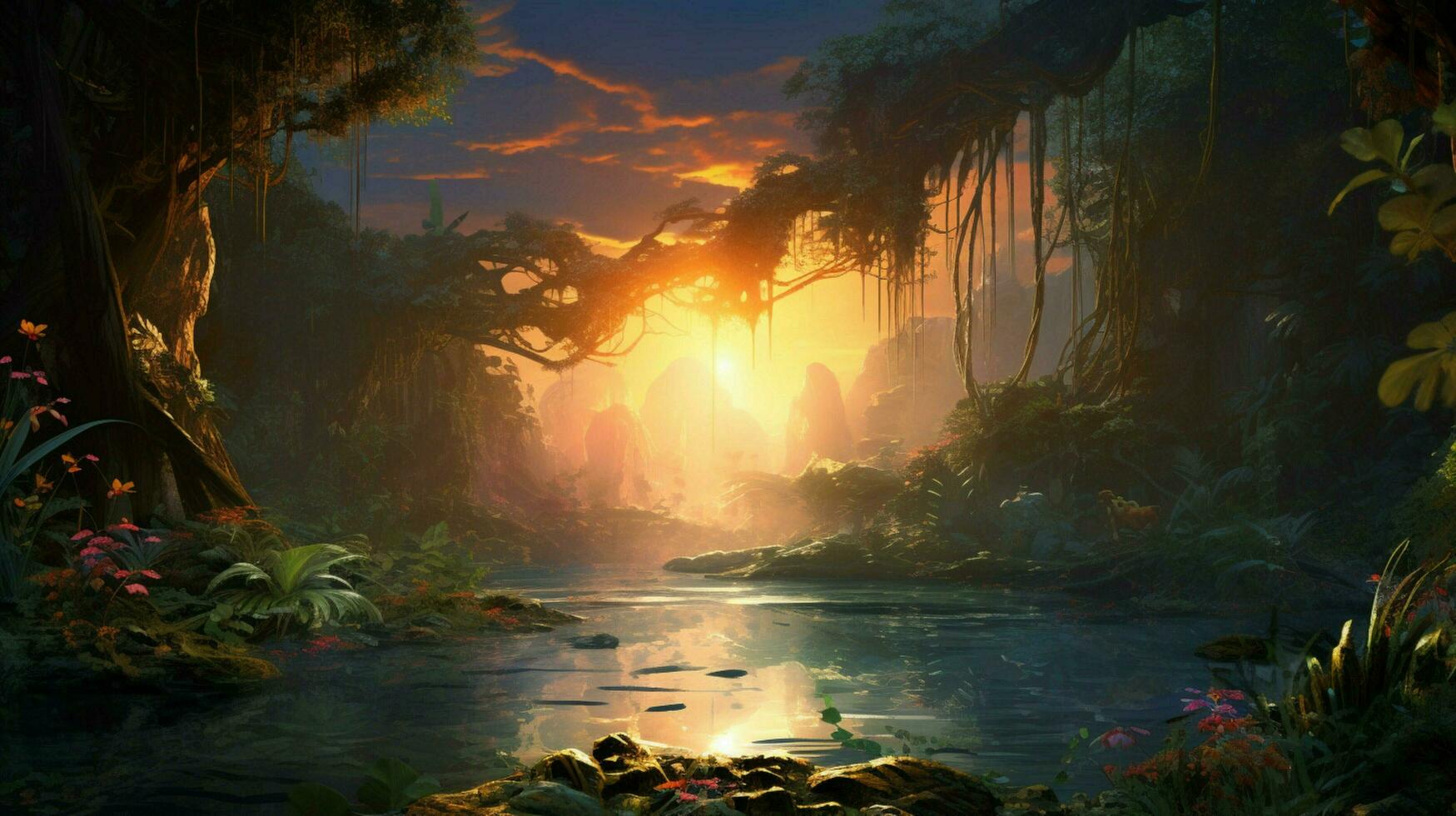 Beautiful Anime Sunset Scenery Dramatic Fantasy photo