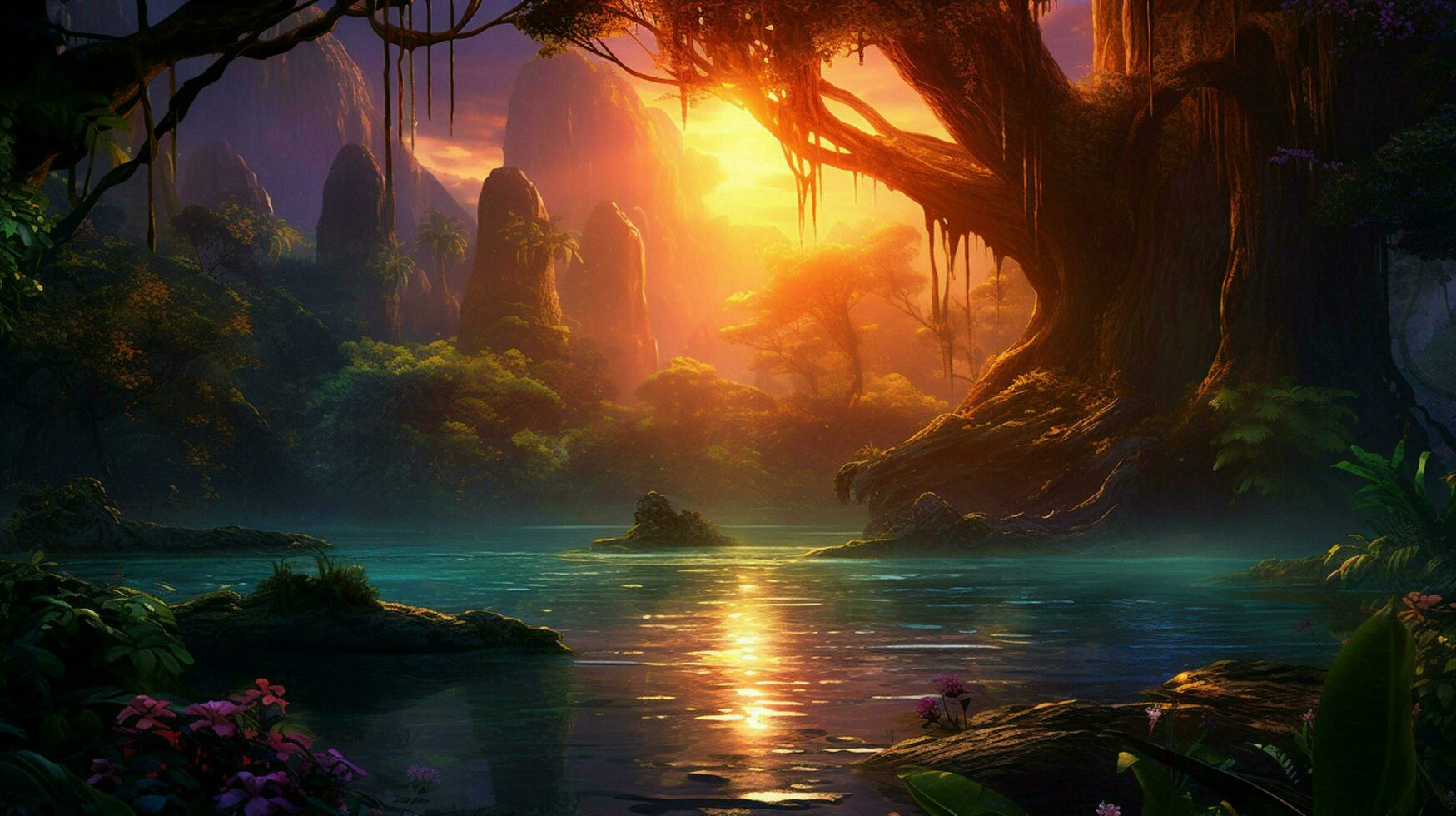 Beautiful Anime Sunset Scenery Dramatic Fantasy photo