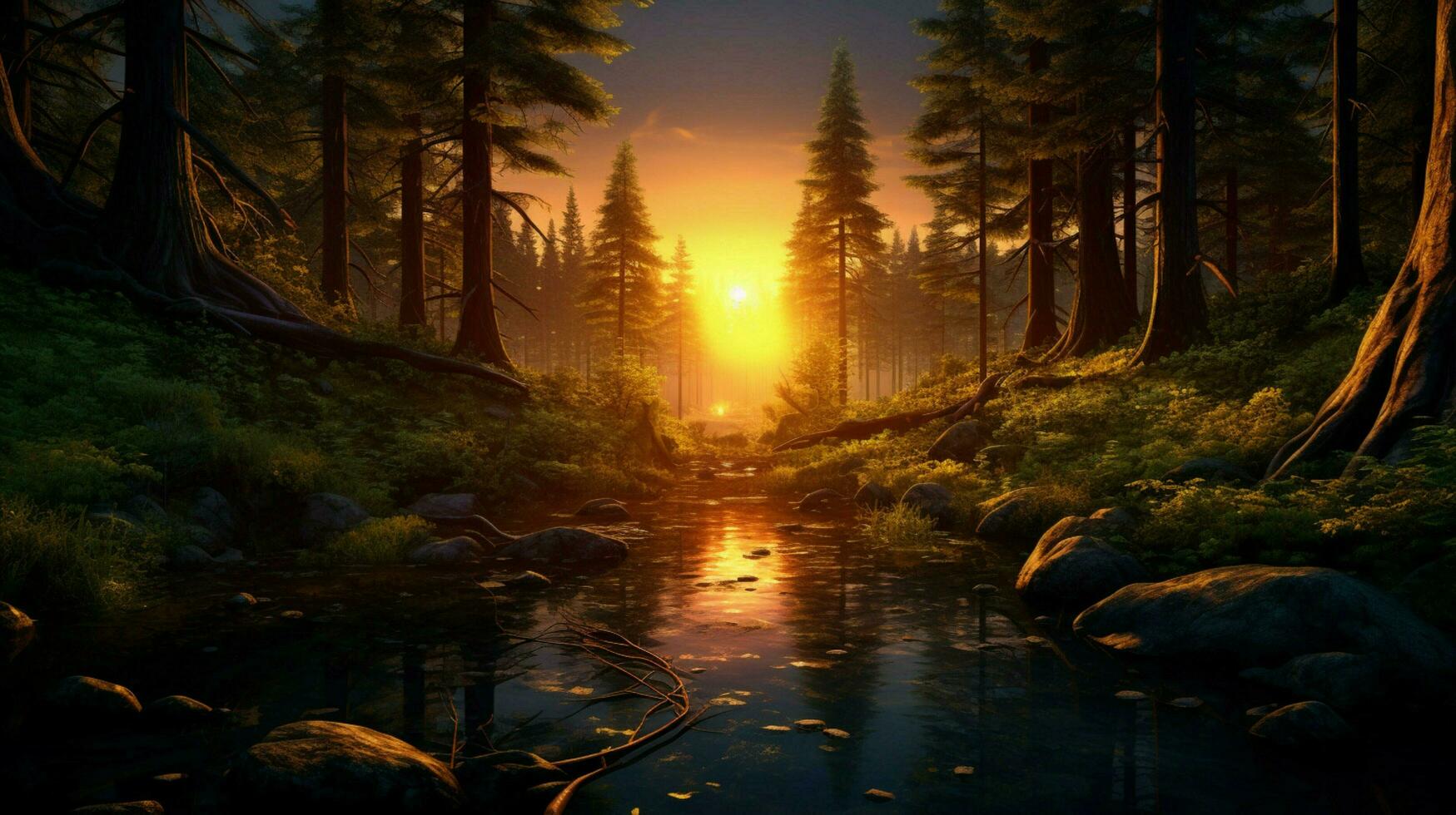 Beautiful Anime Sunset Scenery Forest Forest Volu photo