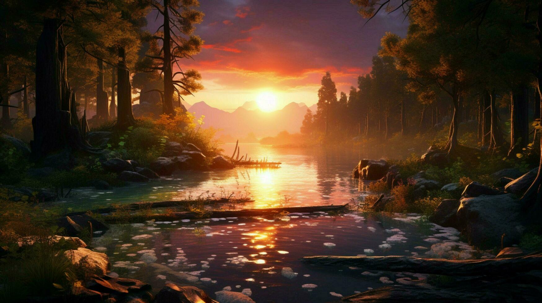 Beautiful Anime Sunset Scenery Forest Forest Volu photo