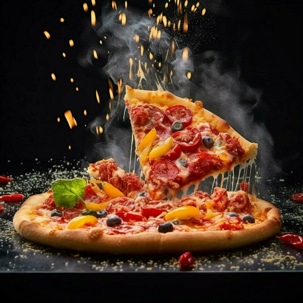 Capture the excitement and energy of a pizza with a photo