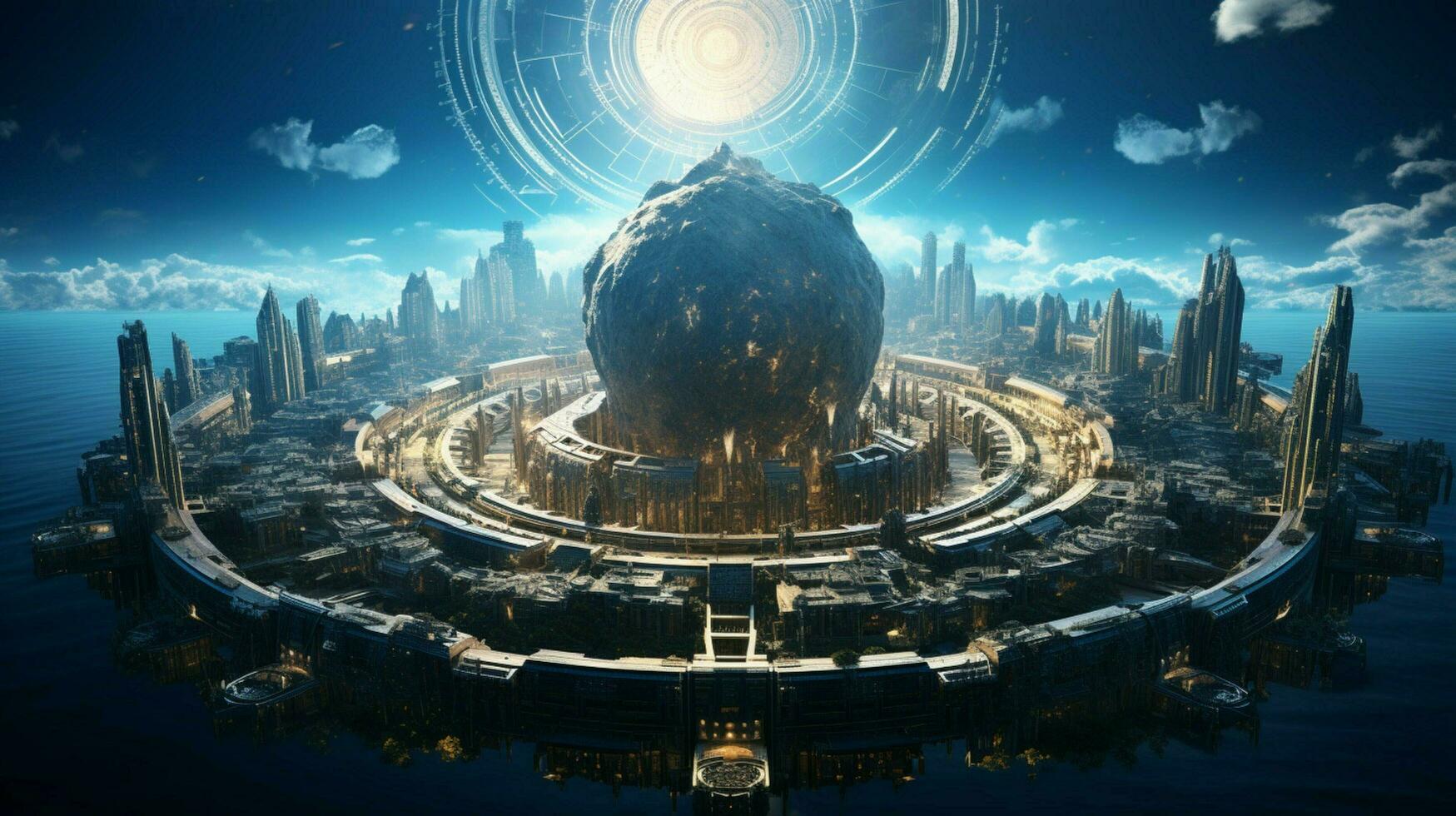 Celestial map of paradise 3D render solarpunk bri photo
