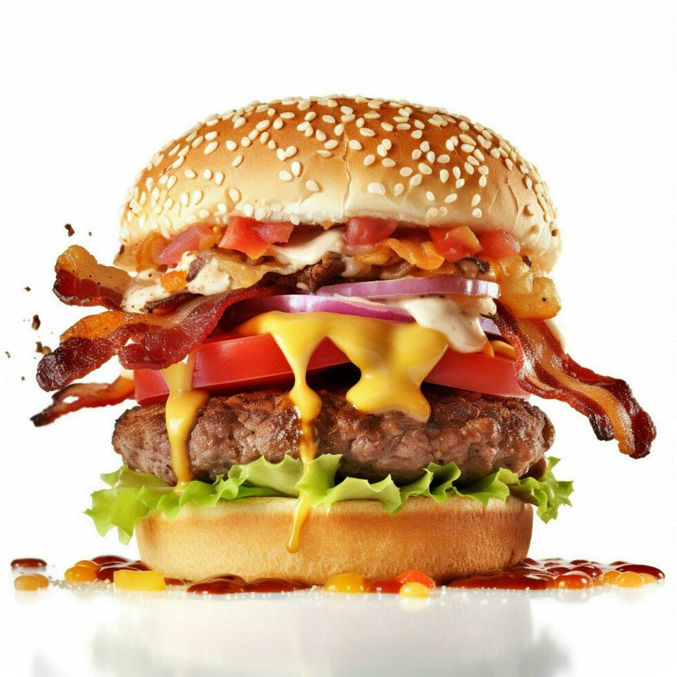 Close-up food photography of burger 3 layers photo