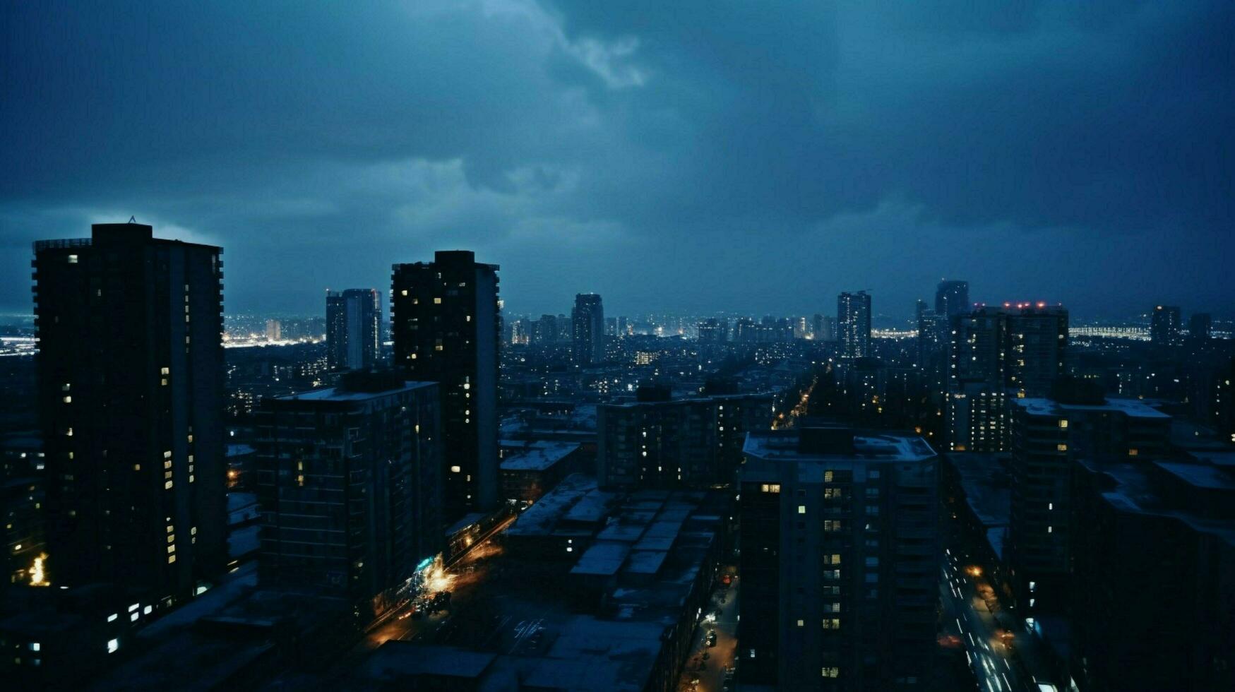 Dark blue background the scene of high rise buil photo